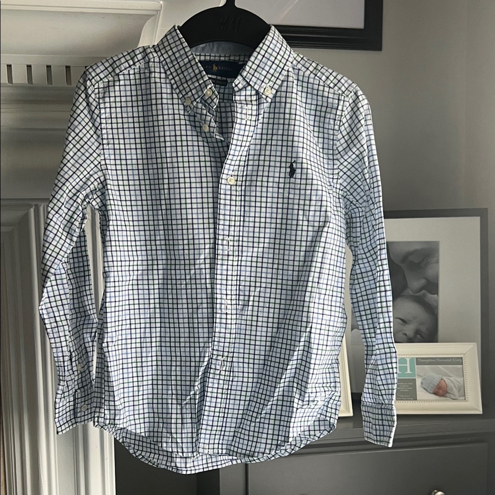 Ralph Lauren Blue and White Plaid Button Down Shirt